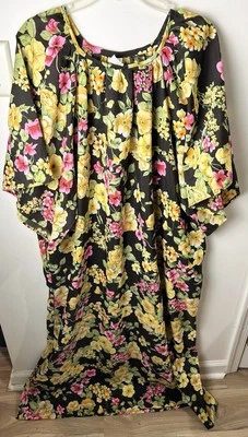 Vestido PONGEE Floral Antigo La Rosa BOHO XL Resort Festival LINDO Tropical RARO - Imagem 1 de 4