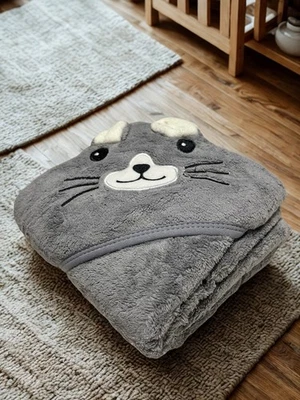 🔥🔥🔥Adorable toalla de bebé con capucha para gato gris - Microfibra suave de 3 pies x 3 pies - Producto nuevo Foto 1 de 3