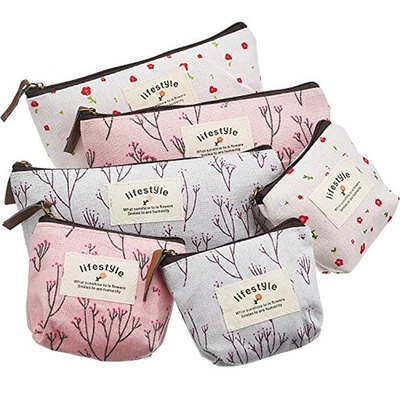 Paquete de 6 Estuche para Lápices Bolso de Maquillaje Cosmético Flor Campo Lindo Lona Floral  Foto 1 de 4
