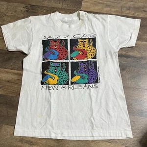 Vintage New Orleans Jazz Cats White T-shirt YOUTH Size S Small Tee Shirt Music - Picture 1 of 18