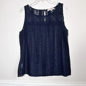 Loft Sheer Floral Lace Sleeveless Camisole Tank Top Navy Blue Business Casual - Picture 1 of 13
