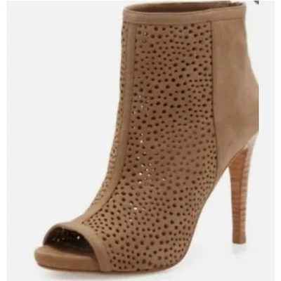 Stuart Weitzman In & Out Tan Nubuck Peep Toe Stiletto Bootie size 10 - Image 1 of 4