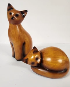 Statuina gatto stile MCM finto legno ceramica set di 2 - Foto 1 di 16