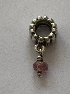 Pandora Sterling Silver Charm W/ Pink Stone Dangle - Picture 1 of 2