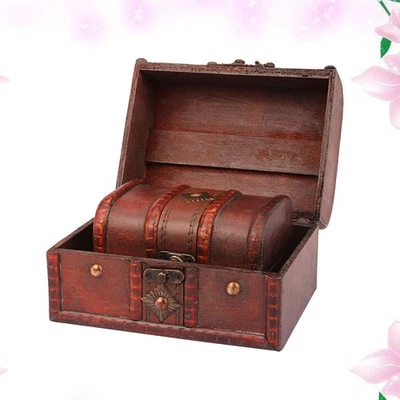  2 Pcs Retro Style Storage Box Wood Organizer Decorative Suitcase - Image 1 of 4