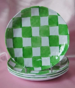 Green Checkered Melamine Plates set/4 Mackenzie 6.5" check emerald appetizer - Picture 1 of 5