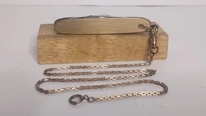 Vintage Anvil Stainless Steel Two Blade Pocket Watch Knife, Vintage 16"Chain - Picture 1 of 13