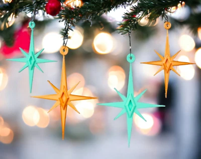 Paquete de 4 adornos Starburst estilo Art Deco moderno de mediados de siglo árbol de Navidad Foto 1 de 4