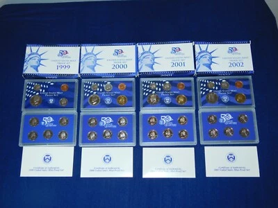 SET OF 4 UNITED STATES MINT COINS 50 STATE QUARTERS & PROOF SETS 1999-2002 - Image 1 of 4