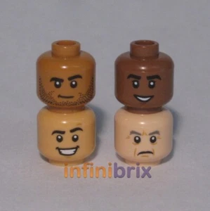 4x Lego Male Mixed Flesh Heads Light/Dark Nougat Brown Skin Tones NEW - Picture 1 of 1