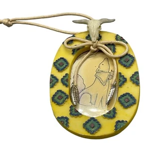 Mini frame southwestern foe skull bolo tie hanger string yellow coyote 4x3" READ - Picture 1 of 5