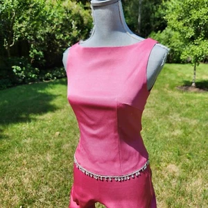 Vintage Trina Turk California Chick rosa Strass 2-teiliges Set Hosenanzug gefüttert Gr. 2 - Bild 1 von 20