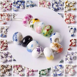 10pcs 15x9mm Ceramic Rondelle Big Hole Beads Fit Charms European Bracelet Crafts - Picture 1 of 69