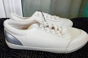 Nuevo Look Trainer Blanco con Tacón Plateado Cordones Calce Ancho Reino Unido 8 - Imagen 1 de 11