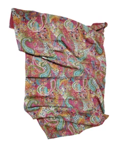 Beautiful Indian handmade Cotton Kantha Quilt Throw Blanket Paisley Bedspread - Picture 1 of 11