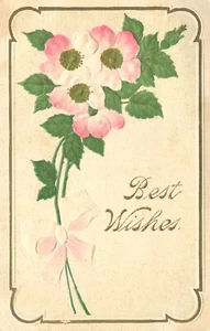 Best Wishes Pink Flowers Birthday Greetings Embossed Postcard - Picture 1 of 2