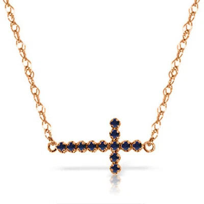 14K. SOLID GOLD CROSS NECKLACE WITH NATURAL SAPPHIRES - Image 1 of 2
