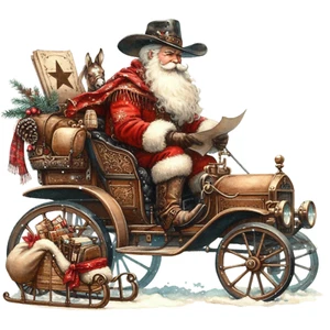 Western Santa in his Tin Lizzy - 10 tarjetas y sobres de Navidad - Imagen 1 de 4