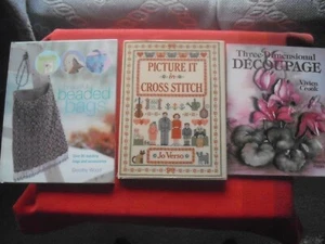 3 Craft Books Beautiful Beaded Bags Picture It In Cross Stitch 3D Decoupage - Bild 1 von 7