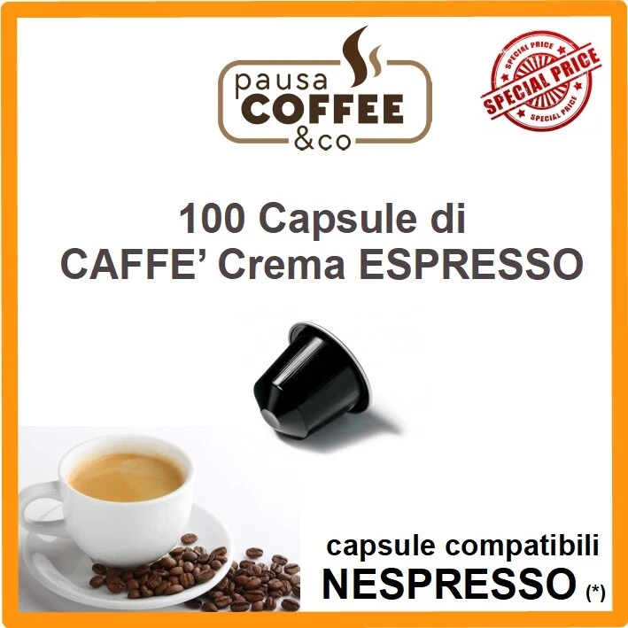 PAUSACOFFEE 100 capsule cialde Caffè Espresso ("Caffé Crema") compatibili NESPRESSO