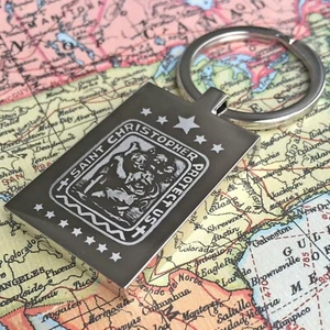 Rectangular St Christopher Stainless Steel Keyring with a choice of Prayers - Picture 1 of 10