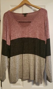 Pink, Gray Black V-Neck Colorblock Tunic Sweater - Size 2X - Picture 1 of 3