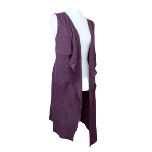 Double Zero Plum Ribbed Knit Long Duster Sleeveless Sweater Vest Small - Picture 1 of 6