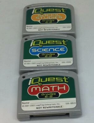 LOT OF 3  iQuest Cartridges Social Studies Science Math Grades 6-8 - Image 1 of 2