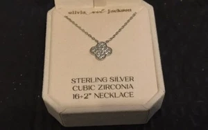 Collar colgante de plata 925 en forma de trébol con flores 16"" + 2"" OLIVIA & JACKSON NUEVO EN CAJA - Imagen 1 de 5