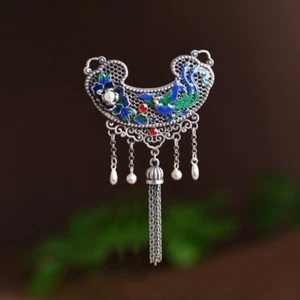 L05 Ciondolo Fenice Simbolo Della Imperatrice Cinese Peonia Argento 925 - Foto 1 di 8