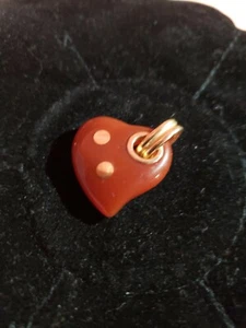 14k Gold JADE JADEIT BRAUN ORANGE HERZ ANHÄNGER CHARM - Bild 1 von 5