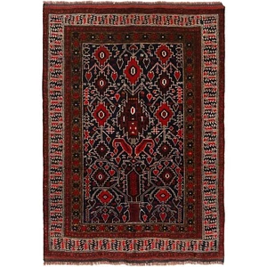 Old Traditional Hand Made Oriental Geometric Wool Area Rug Carpet 4'0x5'7 P26494 - Picture 1 of 8