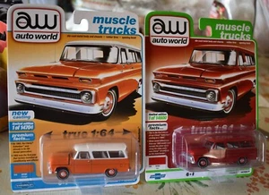 AUTO WORLD 1966 CHEVY SUBURBAN 1:64 PREMIUM SERIES LOT OF 2 NEW - Picture 1 of 10