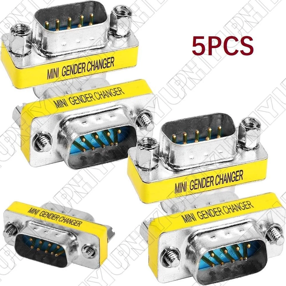 5x DB9 D-SUB 9 Pin RS232 Serial Male to Male Mini Gender Changer Coupler Adapter - Image 1 of 4