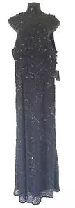 ADRINA PAPELL NAVY BEADED HALTER GOWN MAXI DRESS SIZE 18 IDEAL 16 NEW TAGS £349 - Picture 1 of 11