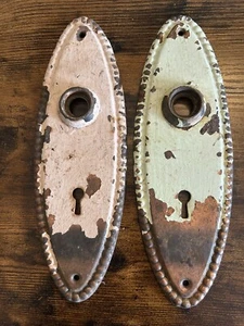 Lot of 2 Antique Vintage Ornate Back Plate Beaded Oval, Victorian Door Hardware - Picture 1 of 5