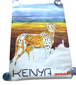 VINTAGE LARGE POSTER SPANISH AIRLINE IBERIA KENYA AFRICA 1986 - Picture 1 of 9