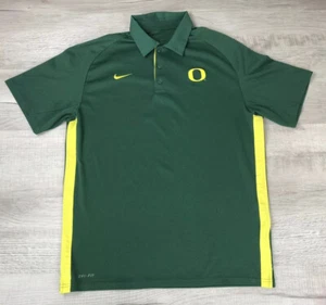 Oregon Ducks Nike Dri Fit Polo Shirt Green Yellow 3 Button Mens Size M - Picture 1 of 12