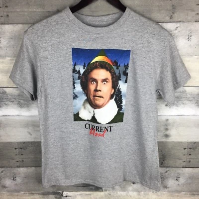 Boys Size M ELF Current Mood Graphic Tee Tshirt Gray Christmas Will Ferrell - Image 1 of 4