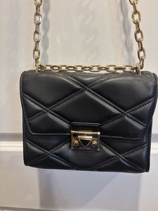 MICHAEL KORS SERENA MD FLAP CHAIN SHOULDER CROSSBODY QUILTED BAG BLACK/GOLD - Picture 1 of 6
