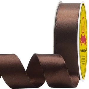 Double Face Brown Satin Ribbon 1 inch x 25 Yards for Gift Wrapping Wedding - Picture 1 of 7