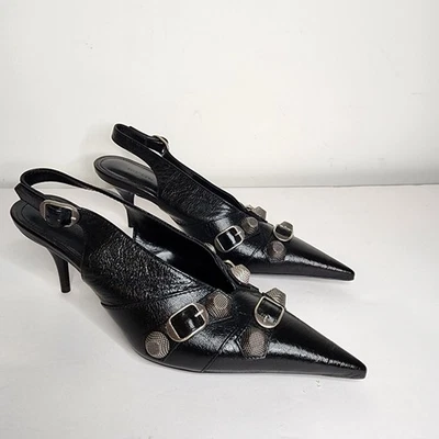 $1350 Balenciaga Cagole Pointed Toe Slingback Pump 6US / 36EU BLACK 70mm - Image 1 of 4