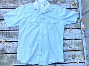 Vintage Herren Roper Hellblau Geometrisches Muster Perlen Druckknopfleiste, XXL - Bild 1 von 11