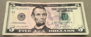 2021 Lincoln Five 5 Dollar Schein Note No Repeat Numbers - Bild 1 von 2