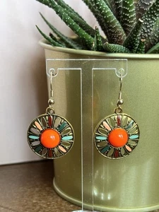 Orange Drop Bronze Earrings Boho Festival - Picture 1 of 4