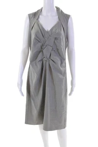 Magaschoni Womens Back Zip Sleeveless V Neck Shift Dress Gray Wool Size 12 - Picture 1 of 7