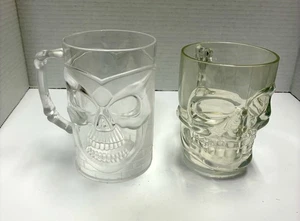 2 Tazze Teschio Tazza Trasparente Acrilica Plastica Halloween Scheletro Tazza Manico Osso Leggi - Foto 1 di 8