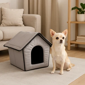 Casetta Pieghevole per Animali Domestici in Tessuto Grigio 47x46x40cm Cani Gatti - Foto 1 di 5