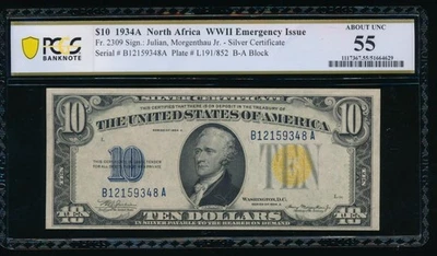 AC $10 1934A North Africa PCGS 55 Fr 2309 - Image 1 of 2