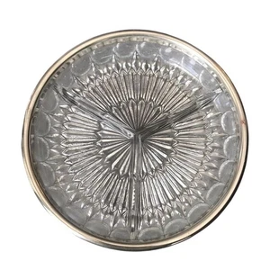 Vintage Pressed Glass 3 Part Relish Dish 9" HEAVY With Metal Band Organizer - Picture 1 of 10
